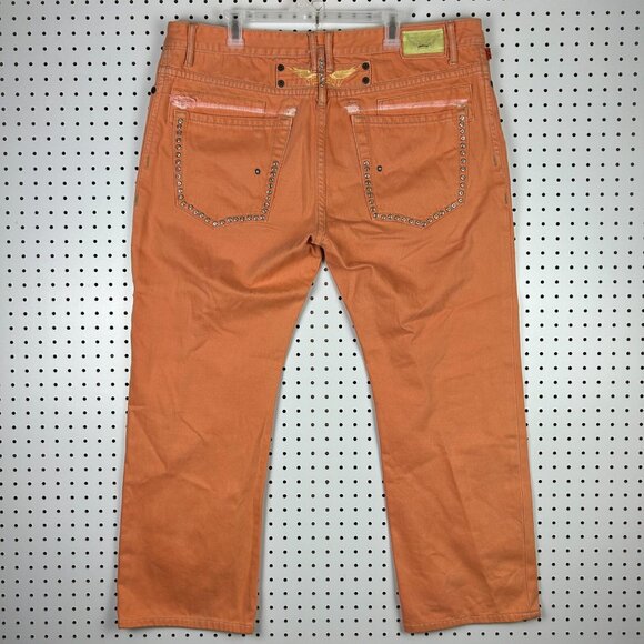 Robin's Jean Rhinestone Rockstar Pants Men's 42x30 USA Made Orange Wings‎ READ - Picture 1 of 11
